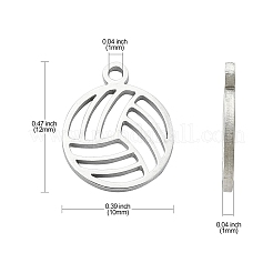 304ステンレススチールチャーム  中空  スポーツ用品  ステンレス鋼色  バレーボールの模様  12x10x1mm  穴：1mm&nbsp;STAS-CJC0008-11P-01