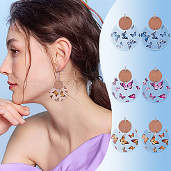 DIY フラットラウンドバタフライダングルイヤリング作成キット  アクリルパーツなど、  真鍮のピアスフック  鉄製のオープン ジャンプ リングとプラスチック製のイヤー ナット  ミックスカラー  4x4mm  穴：1mm&nbsp;DIY-TA0012-29