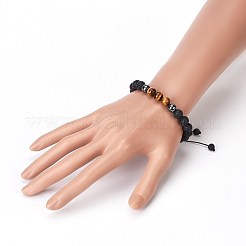 天然溶岩と非磁性合成ヘマタイトビーズ編組ビーズブレスレット  天然タイガーアイと  2-1/8インチ〜3インチ（5.3~7.8cm）&nbsp;X-BJEW-JB03975-25