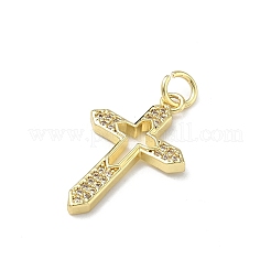 真鍮マイクロパヴェクリアキュービックジルコニアペンダント  クロスチャーム  16KGP本金メッキ  24.5x15x2.5mm  丸カン：5.5x1ミリ  内径：3.5mm&nbsp;KK-P350-02C-G