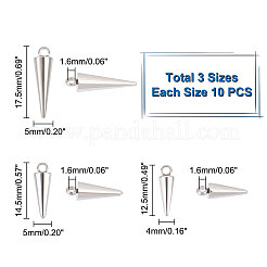 30個 3スタイル 201ステンレススチールペンダント  コーン  ステンレス鋼色  12.5~17.5x4~5mm  穴：1.6mm  10個/スタイル&nbsp;STAS-UN0046-05