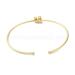 Rack Plating Brass Micro Pave Clear Cubic Zirconia Letter Open Cuff Bangles&nbsp;BJEW-A018-01G-M