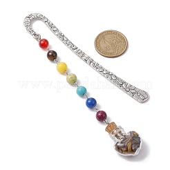 7Pcs Chakra Gemstone Bead & Heart Glass Wishing Bottle Pendant Bookmarks&nbsp;AJEW-JK00313