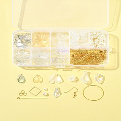DIYダングルイヤリングキット  花のガラスペンダントを含む  真鍮のピアスフック  ホワイト&nbsp;DIY-FS0009-04