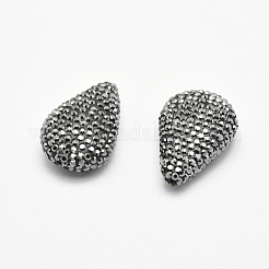 手作り樹脂粘土ラインストーンビーズ  ティアドロップ  ヘマタイト  28~29x19x9mm  穴：1.5mm&nbsp;RB-L030-34A