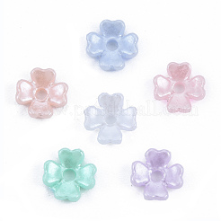 樹脂模造パールビーズキャップ  4花びら  花  ミックスカラー  6x6x1.5mm  穴：1.2mm&nbsp;X-RESI-N036-03