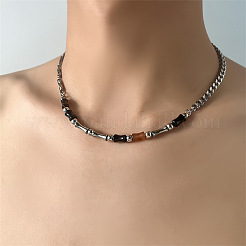 Natural Agate Bamboo Shaped Beaded Stainless Steel Chain Necklaces for Men&nbsp;FS-WGC7B96-01