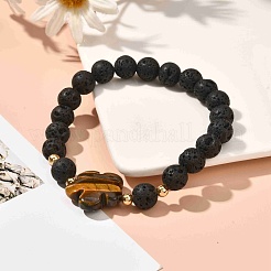 Natural Lava Rock & Flower Mixed Stone Beads Stretch Bracelet&nbsp;BJEW-JB07076
