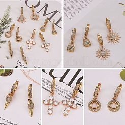 クリアキュービックジルコニア南京錠ドロップハギーフープピアス  女性のための真鍮のアクセサリー  ゴールドカラー  26mm  ピン：0.9mm&nbsp;EJEW-SW00005-06
