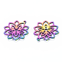 イオンプレーティング（IP）201ステンレスペンダント  花  虹色  28x25x1.5mm  穴：1.4mm&nbsp;STAS-N098-050M
