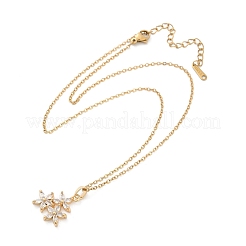 Flower Brass Micro Pave Cubic Zirconia Pendant Neckalces&nbsp;NJEW-C076-22G