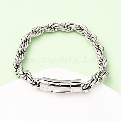 304ステンレススチールロープチェーンブレスレット男性用女性用  ステンレス鋼色  8-5/8x1/4インチ（21.8x0.8cm）&nbsp;BJEW-C124-03A-P
