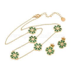 304 Stainless Steel with Resin Flower Link Chain Necklaces & Stud Earrings&nbsp;SJEW-Z005-02G-02