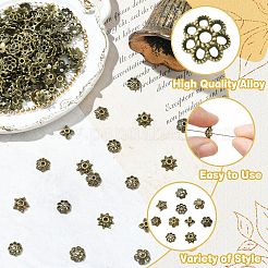 200個10スタイルの亜鉛合金ビーズキャップ  花  アンティークブロンズ  7.5~8.5x2~4.5mm  穴：1.2~2mm  20個/スタイル&nbsp;FIND-CJ0004-78