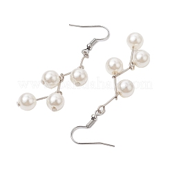 丸い模造真珠のアクリル製ダングルイヤリング  女性用アイアンイヤリング  ホワイトスモーク  65x8mm&nbsp;EJEW-JE05855