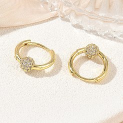 真鍮製マイクロパヴェキュービックジルコニアフープピアス  ラウンド  鉛フリー＆カドミウムフリー  ラックめっき  長持ちメッキ  18KGP本金メッキ  16x16x6mm&nbsp;KK-CBA98BA-17G