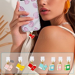 9 個のプラスチックモバイル防塵プラグ  本  合金エナメルペンダント付き  コードループ付き  ミックスカラー  30mm&nbsp;HJEW-SW00184-01