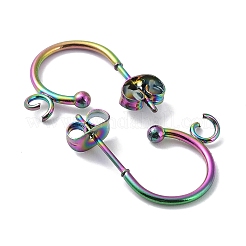 イオンプレーティング(IP) 304 ステンレススチール ハーフフープピアス  虹色  19x16x3mm  ピン：0.8mm&nbsp;STAS-Z028-B01-M-01