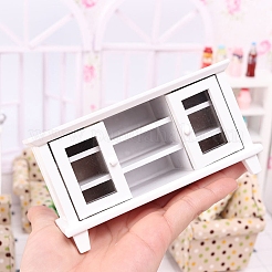 木製テレビキャビネットミニモデル  マイクロランドスケープドールハウスアクセサリー  小道具の装飾のふりをする  ホワイト  120x48x67mm&nbsp;PW-WGD8ABD-01