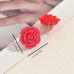 バレンタインデーの鉄と樹脂のスタッドピアス  花バラ  グリッターパウダー付き  ゴールドカラー  21x20mm&nbsp;BG8653