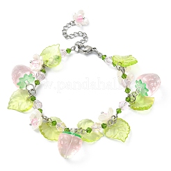 ガラス＆レジン＆アクリルフラワーチャームブレスレット  304ステンレススチールジュエリー  混合図形  7-1/4インチ（18.5cm）&nbsp;BJEW-JB09435