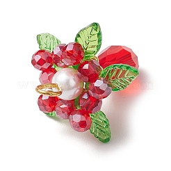 丸い貝殻の真珠とアクリルチャームのペンダントが付いたガラス  花  レッド  27x22mm  穴：4x3mm&nbsp;PALLOY-MZ00647-01