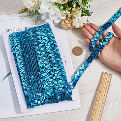 プラスチックとポリエステルのパイルビーズ2個  スパンコールビーズ  装飾アクセサリー  2列パレットロール  フラットラウンド  ディープスカイブルー  15mm  2個/セット&nbsp;OCOR-CY0002-11A
