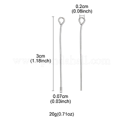 アイアンアイピン  カドミウムフリー＆鉛フリー  プラチナ  21ゲージ  30x0.7mm  穴：2mm&nbsp;IFIN-FS0001-31G