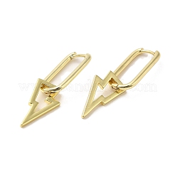 ライトニングボルト リアル 18K ゴールド メッキ ブラス ダングル フープ イヤリング  エナメル  きいろ  37.5x11.5mm&nbsp;EJEW-L268-018G-04
