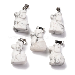 天然石ハウライトペンダント  201ステンレススチール製金具付き  犬  25~27x15~16x9~9.5mm  穴：5x7mm&nbsp;G-B127-07P-01