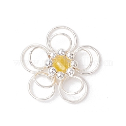4Pcs 4 Styles Natural Amethyst & Quartz Crystal & Green Aventurine & Carnelian Round Copper Wire Wrapped Flower Pendants&nbsp;PALLOY-TA00259
