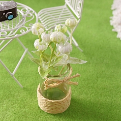 プラスチック製の花とガラスの花瓶のミニチュア装飾品  マイクロランドスケープホームドールハウスアクセサリー  小道具の装飾のふりをする  ライム  26x75mm&nbsp;PW-WGC57FA-01