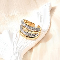 Brass Micro Pave Cubic Zirconia Adjustable Cuff Rings&nbsp;RJEW-V007-04GP