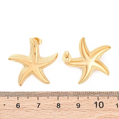 女性用304ステンレススチールスタッドピアス  ヒトデ  ゴールドカラー  24x24.5mm&nbsp;EJEW-K306-12G