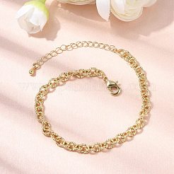 女性用真鍮リンクアズキチェーンブレスレット  ラックめっき  鉛フリー＆カドミウムフリー  長持ちメッキ  18KGP本金メッキ  7-1/4インチ（18.5cm）&nbsp;BJEW-A065-06G