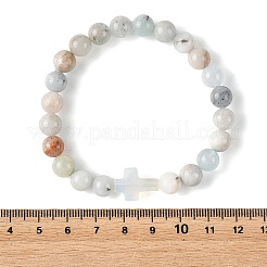 8.5MM Natural Aquamarine Round Beaded Stretch Bracelets&nbsp;BJEW-JB14342-02