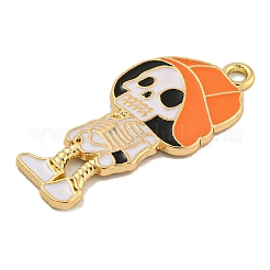 ハロウィンアロイエナメルペンダント  ゴールドカラー  スケルトンチャーム  サンゴ  34x16x2mm  穴：1.9mm&nbsp;ENAM-H045-01G-07