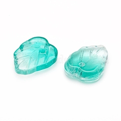 ツートンの透明ガラスチャーム  葉  ミックスカラー  13.5x10.5x3.5mm  穴：1.2mm&nbsp;GLAA-H016-15