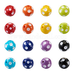 80 個 8 色不透明樹脂ビーズ  水玉模様の丸い  ミックスカラー  18mm  穴：1.5mm&nbsp;RESI-CW0001-06B
