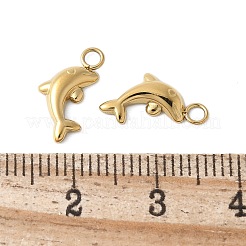 304ステンレススチールチャーム  ゴールドカラー  イルカ  13.5x7x2mm  穴：1.8mm&nbsp;STAS-G353-03G-01