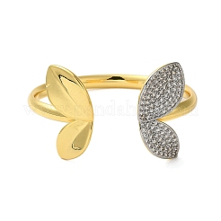 Butterfly Rack Plating Brass Micro Pave Cubic Zirconia Cuff Bangles&nbsp;BJEW-P336-07G