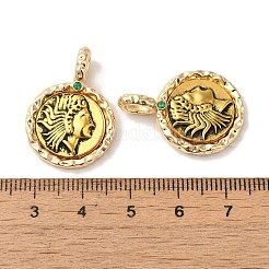 真鍮チャーム  カドミウムフリー＆ニッケルフリー＆鉛フリー  アンティークな金色の女性のフラットラウンド  18KGP本金メッキ  27x19x3mm  穴：3x5mm&nbsp;KK-S368-15G