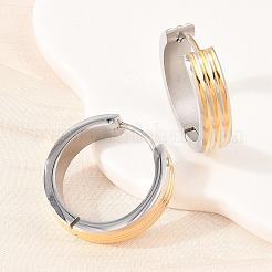 Two Tone 304 Stainless Steel Stripe Hoop Earrings&nbsp;EJEW-L307-03GP