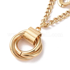 PVD Vacuum Plating 304 Stainless Steel Double Chains Multi Layered Necklace with Rings Charm for Women&nbsp;STAS-E155-15G