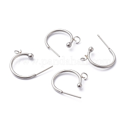 変色しない304ステンレススチールハーフフープピアス  ステンレス鋼色  19x16x3mm  ピン：0.8mm&nbsp;STAS-Z028-B01-P