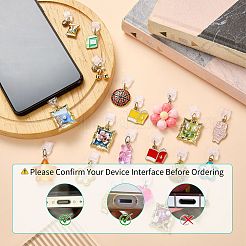 10個 2スタイル プラスチック製携帯用防塵プラグ  魚＆花  合金エナメルペンダント付き  コードループ付き  ミックスカラー  31~34mm&nbsp;HJEW-SW00184-03