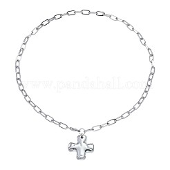 Alloy Textured Cross Pendant Paperclip Chain Necklaces&nbsp;FS-WGDACB3-02