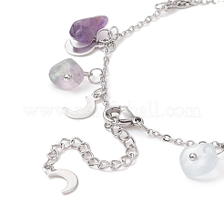 Natural Fluorite Chips & Moon Charms Anklet&nbsp;AJEW-AN00512-06