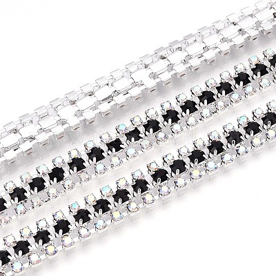 鉄ラインストーンカップチェーン  スプールで  銀  ブラック  8.5x3mm  約14.99フィート（4.57m）/ロール&nbsp;CH-T006-04S-02-1