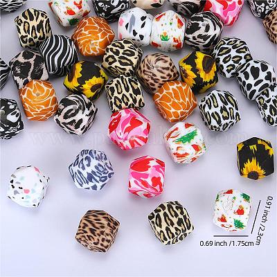 Colorful Pattern Printed Silicone Focal Beads&nbsp;SI-JX0022A-01-1